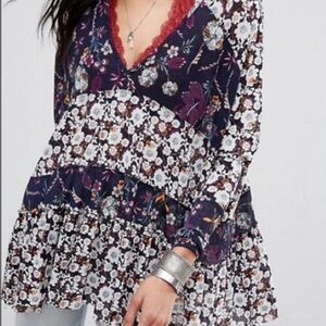 FREE PEOPLE Isabelle Boho Floral Tunic Top L